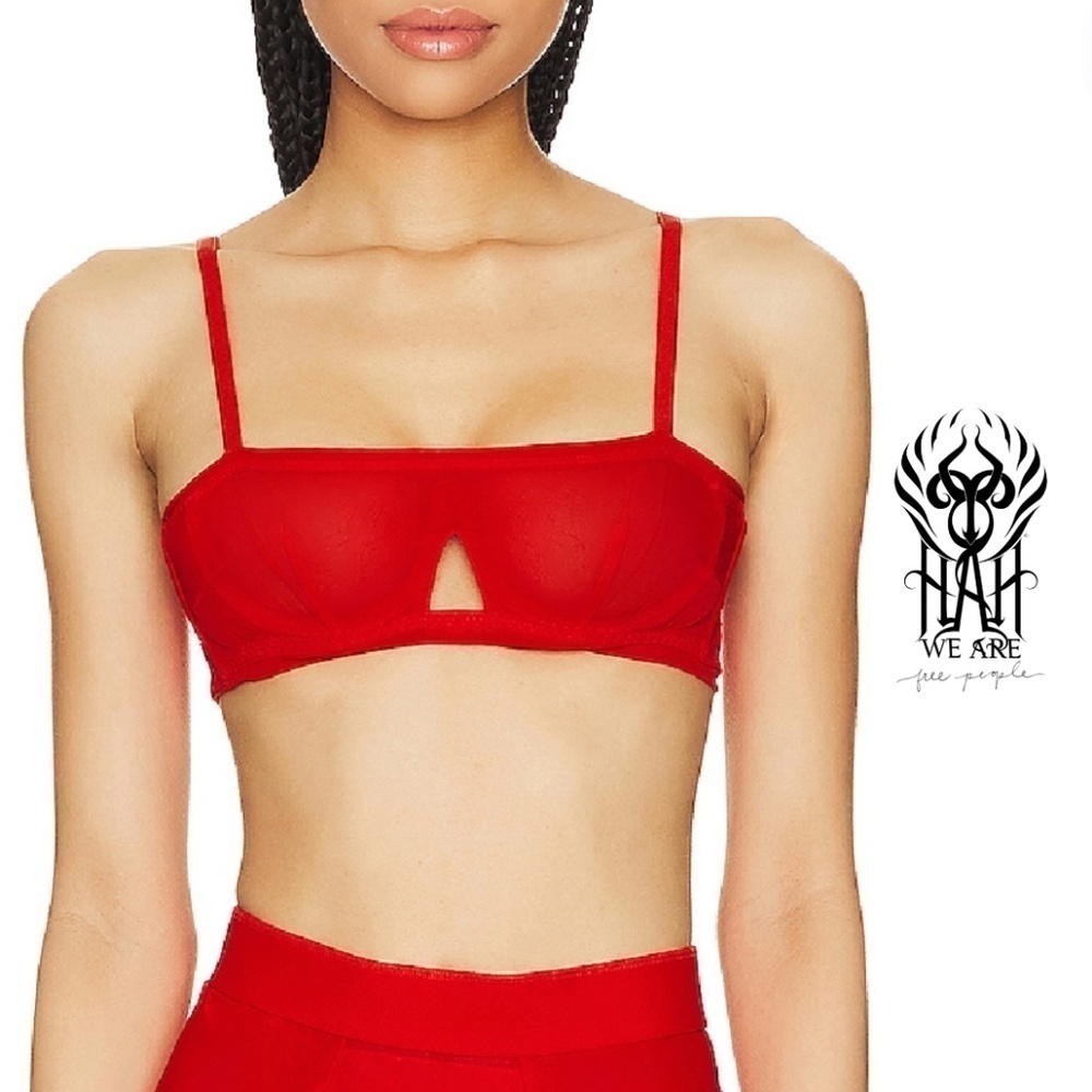 We Are HAH NWT Free People Wired Bra Sheer Mesh Blood Orange - Size A 30-38